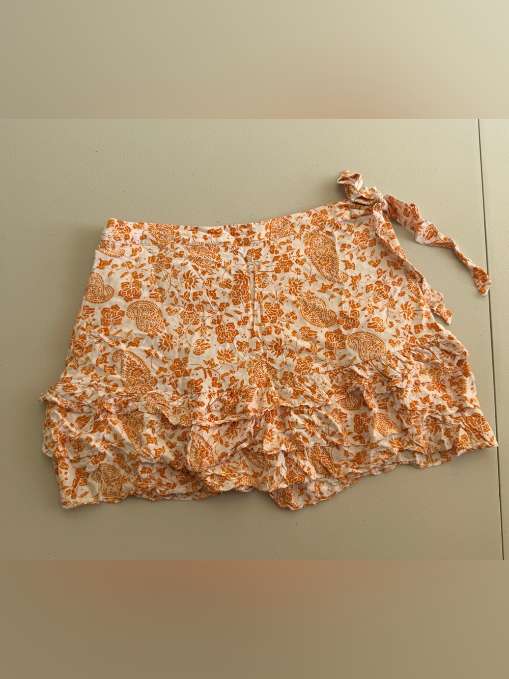 Forever 21 Boho Orange Floral Ruffle Skirt L
